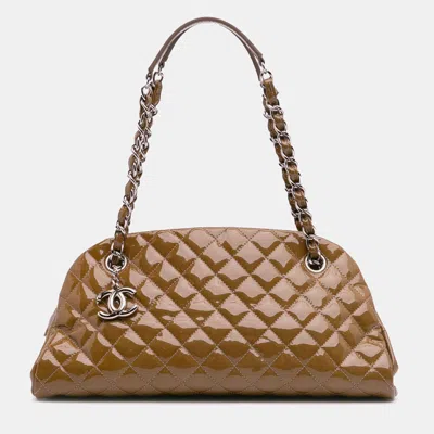 Pre-owned Chanel Brown Medium Patent Just Mademoiselle Shoulder Bag
