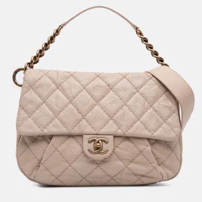Pre-owned Chanel Brown Medium Quilted Caviar Coco Pleats Messenger Flap