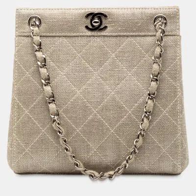 Pre-owned Chanel Brown Mini Cc Stitched Linen Chain Tote