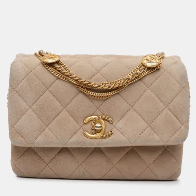 Pre-owned Chanel Brown Mini Quilted Velvet Precious Buttons Chain Flap