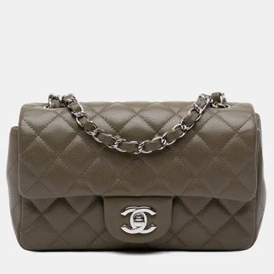 Pre-owned Chanel Brown Mini Rectangular Classic Caviar Single Flap