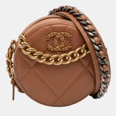 Pre-owned Chanel Brown Mini Round 19 Clutch With Strap