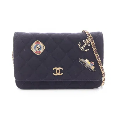 Pre-owned Chanel Brown Navy Wool Leather Handbag Shoulder Bag () In Brown, Navy