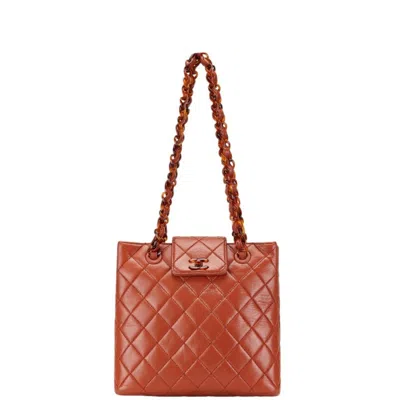 Pre-owned Chanel Brown Orange Leather Shoulder Bag () In Brown, Orange