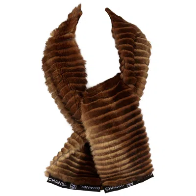 Pre-owned Chanel Brown Orylag Striped Rabbit Fur Scarf