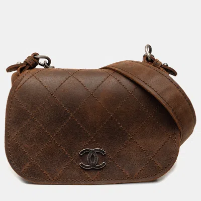 Pre-owned Chanel Brown Paris-edinburgh Mini Nubuck Highlander Flap