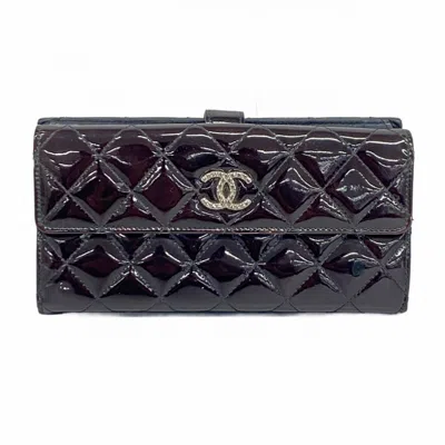 Pre-owned Chanel Brown Patent Leather Long Wallet (bi-fold) ()
