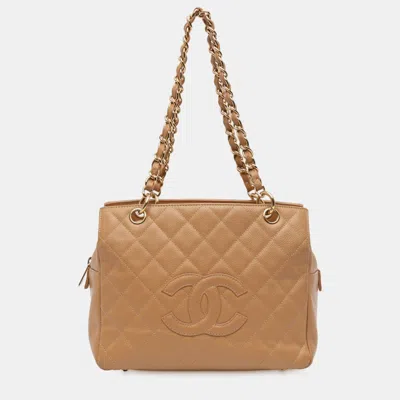Pre-owned Chanel Brown Petite Caviar Timeless Tote