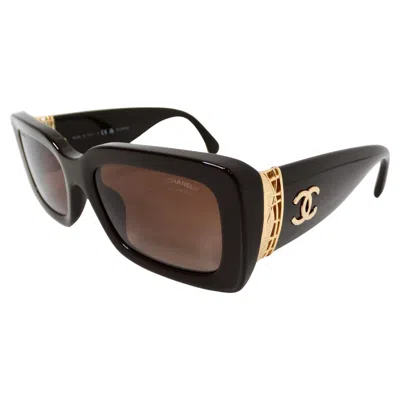 Pre-owned Chanel Brown Polarized Rectangular Gold-tone Interlocking Cc Accent Sunglasses