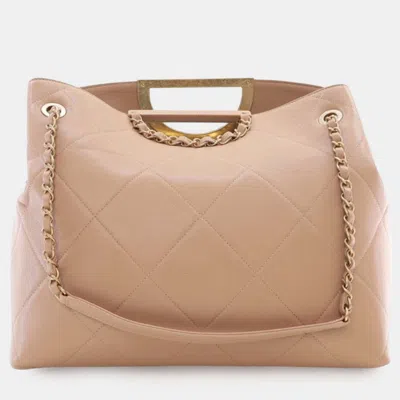 Pre-owned Chanel Brown Quilted Caviar A Real Catch Shopping Tote