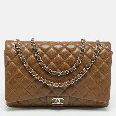 Pre-owned Chanel Brown Quilted Caviar Leather Maxi Classic Double Flap Bag