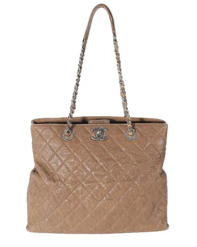 Pre-owned Chanel Brown Quilted Leather Cc Tote (authentic Pre-loved)