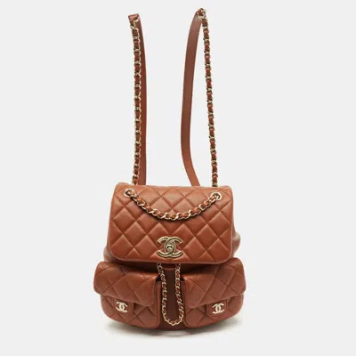 Pre-owned Chanel Brown Quilted Leather Mini Duma Drawstring Bag