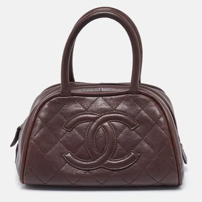 Pre-owned Chanel Brown Quilted Leather Mini Timeless Cc Bowler Bag