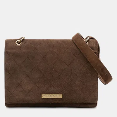 Pre-owned Chanel Brown Quilted Suede Flap Crossbody
