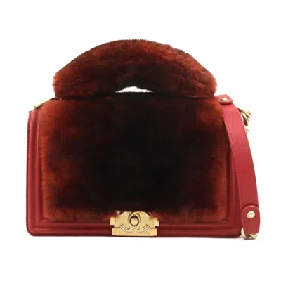 Pre-owned Chanel Brown Red Color Fur Leather Handbag Shoulder Bag ()