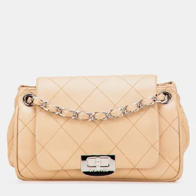 Pre-owned Chanel Brown Reissue 2.55 Quilted Lambskin Wild Stitch Accordion Chain Shoulder Bag