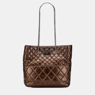 Pre-owned Chanel Brown Reissue 2.55 Quilted Metallic Aged Calfskin Tote