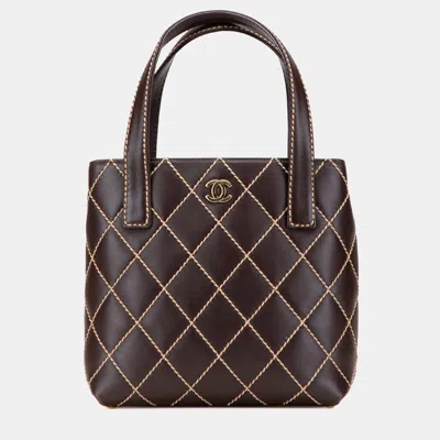 Pre-owned Chanel Brown Small Cc Calfskin Surpique Tote