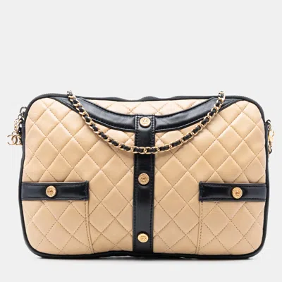 Pre-owned Chanel Brown Small Quilted Lambskin Girl Clutch On Chain