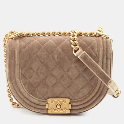 Pre-owned Chanel Brown Small Quilted Velvet Boy Messenger Bag
