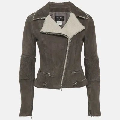 Pre-owned Chanel Brown Suede Lambskin Biker Jacket S