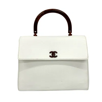 Pre-owned Chanel Brown White Grained Calfskin Handbag Tote Bag ()