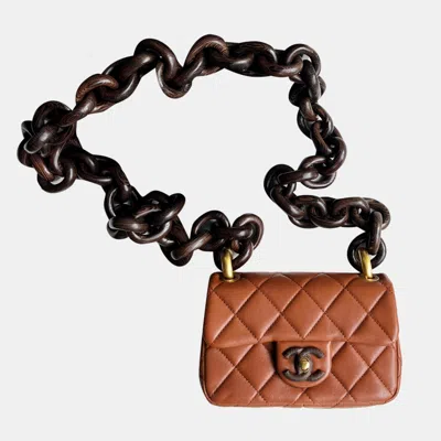 Pre-owned Chanel Brown Wooden Chain Mini Shoulder Bag