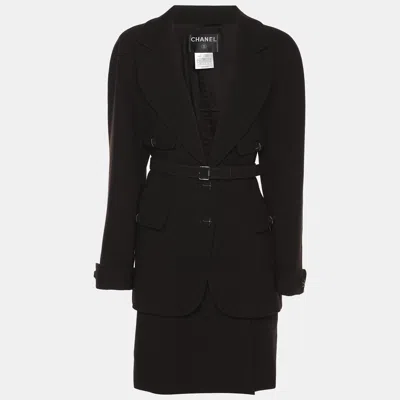 Pre-owned Chanel Brown Wool Belted Blazer & Skirt Set L