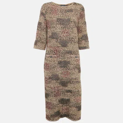 Pre-owned Chanel Brown/multicolor Patterned Wool Blend Knit Midi Dress L