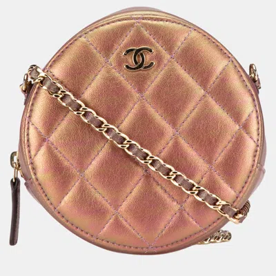 Pre-owned Chanel Purple Iridescent Lambskin Round Clutch With Chain Bag In Brown