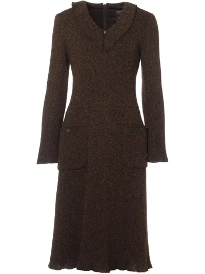 Pre-owned Chanel Brushed-effect Midi Dress In Brown