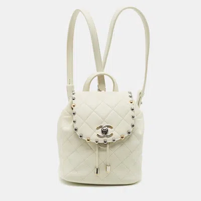Pre-owned Chanel Bubble Off White Quilted Leather Backpack