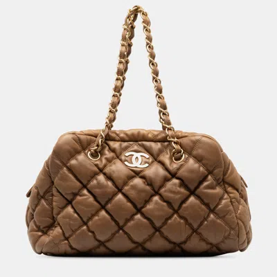 Pre-owned Chanel Bubble Quilt Bowling Bag In Brown