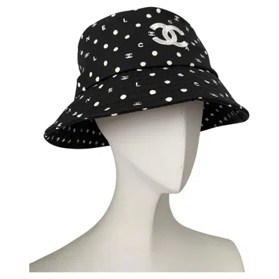 Pre-owned Chanel Bucket Polkadot Hat Sz M New In Gray