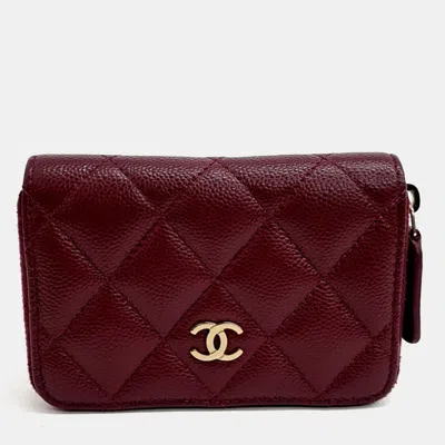 Pre-owned Chanel Burgundy Caviar Leather Caviar Card Holder