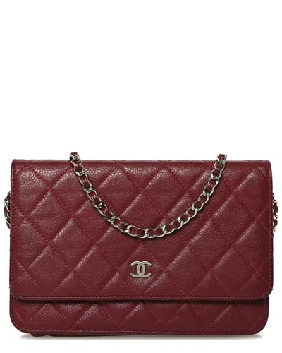 Pre-owned Chanel Burgundy Caviar Quilted Leather Wallet On Chain (authentic Pre-loved)