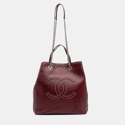 Pre-owned Chanel Burgundy Large Calfskin Coco Eyelets Shopping Tote