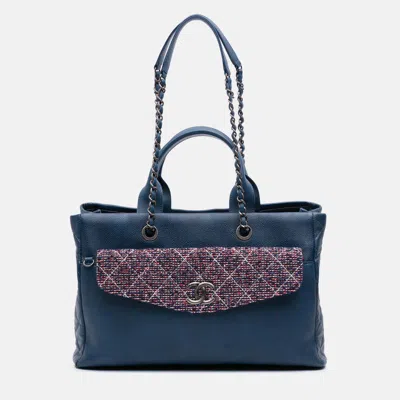 Pre-owned Chanel Burgundy Large Caviar And Tweed Coco Break Shopping Tote