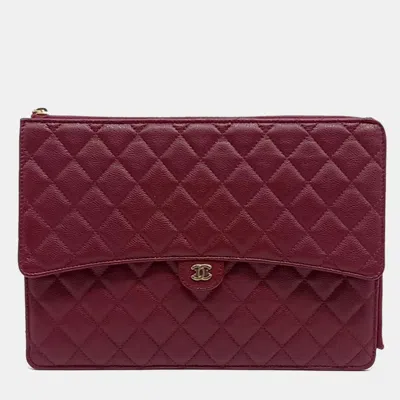 Pre-owned Chanel Burgundy Leather Caviar Flap Clutch