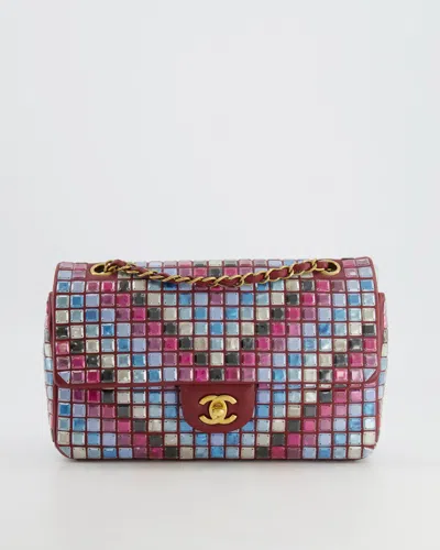 Pre-owned Chanel Burgundy Medium Classic Single Flap Bag Mosaic Embellished With Gold Hardware Rrp - £8,530 In Multi