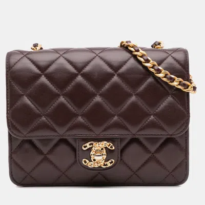 Pre-owned Chanel Burgundy Mini Quilted Shiny Lambskin Single Flap