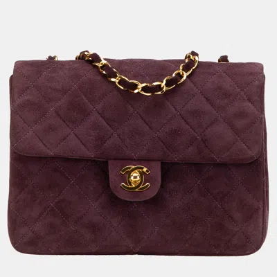 Pre-owned Chanel Burgundy Mini Rectangular Classic Suede Single Flap