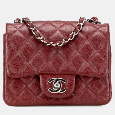 Pre-owned Chanel Burgundy Mini Square Classic Caviar Single Flap