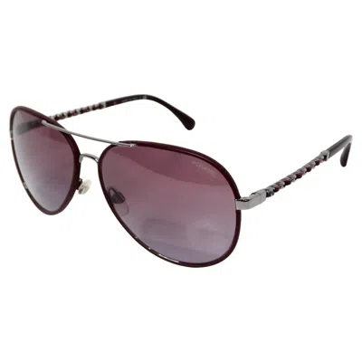 Pre-owned Chanel Burgundy Pilot Aviator Sunglasses With Chain-link Leather Detailing In Red