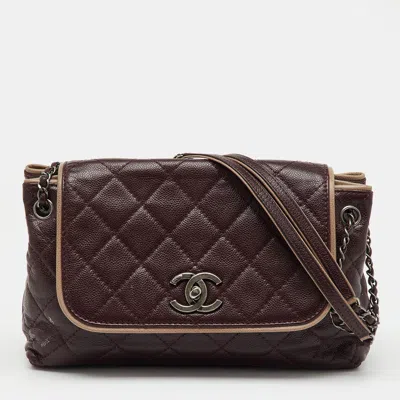 Pre-owned Chanel Burgundy Quilted Caviar Leather Wild Stitch Accordion Flap Bag