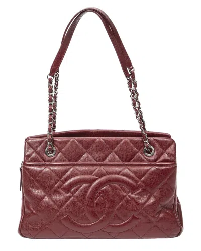 Pre-owned Chanel Burgundy Quilted Caviar Small Timeless Soft Shopping Tote (authentic Pre-loved)