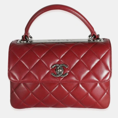 Pre-owned Chanel Burgundy Quilted Lambskin Small Trendy Flap Bag