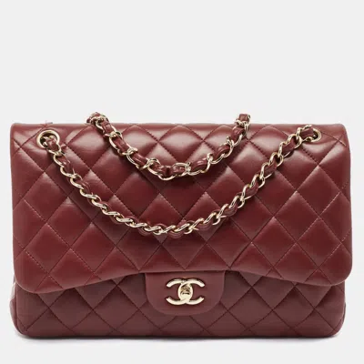 Pre-owned Chanel Burgundy Quilted Leather Jumbo Classic Double Flap Bag