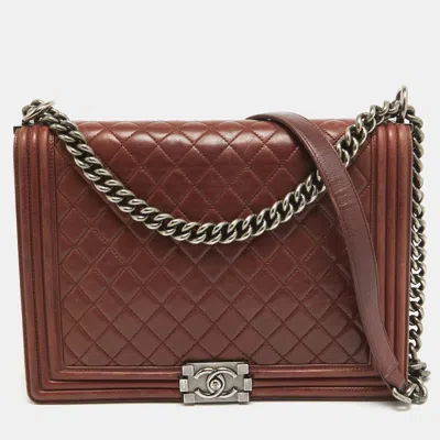 Pre-owned Chanel Burgundy Quilted Leather Large Boy Bag